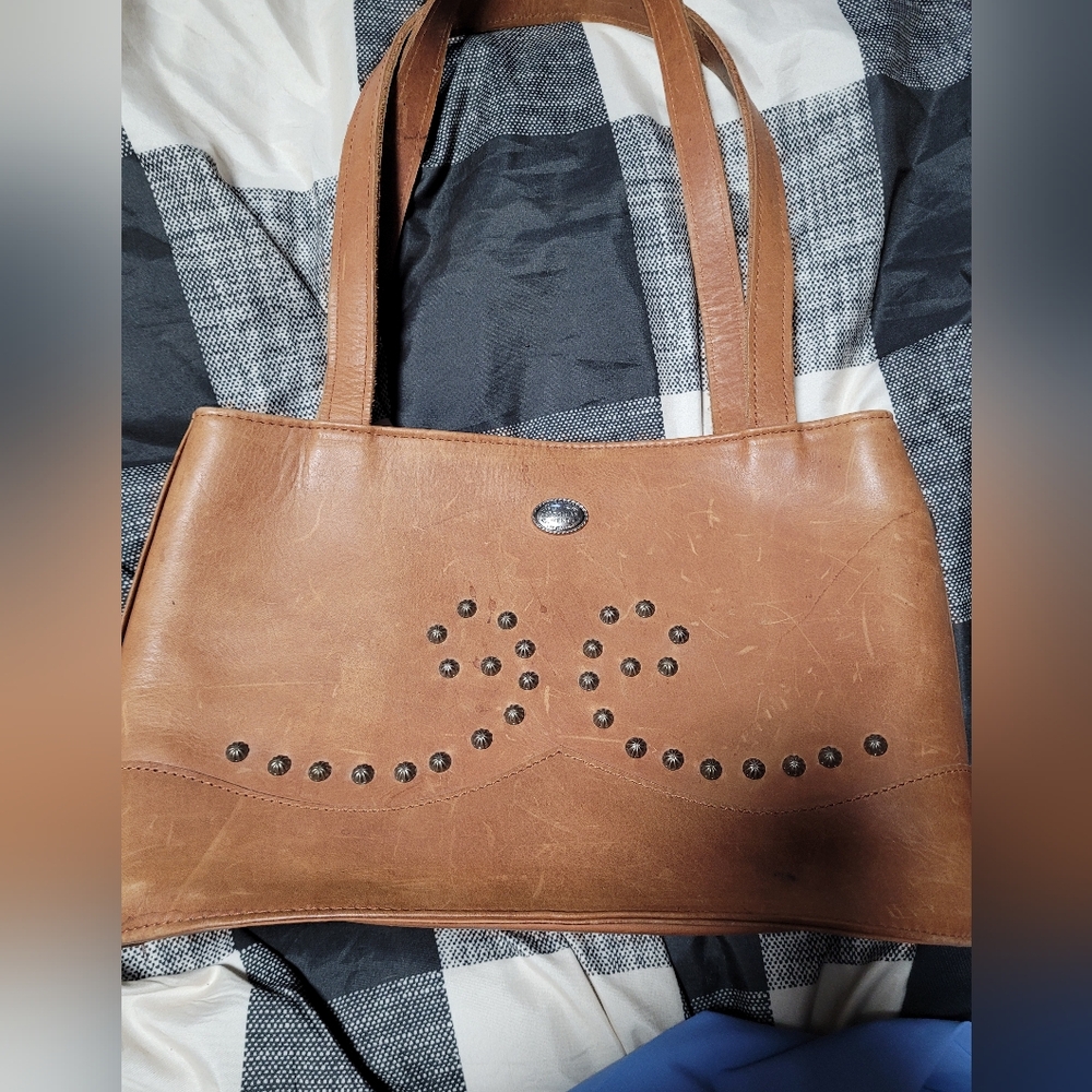 Brown American West Leather Studded Women's Bag No Strap
